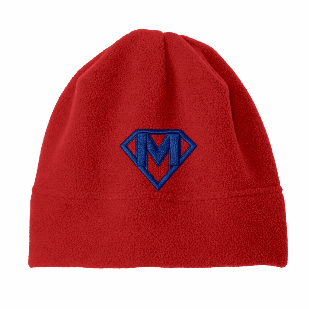 M - Embroidered Fleece Beanie Red