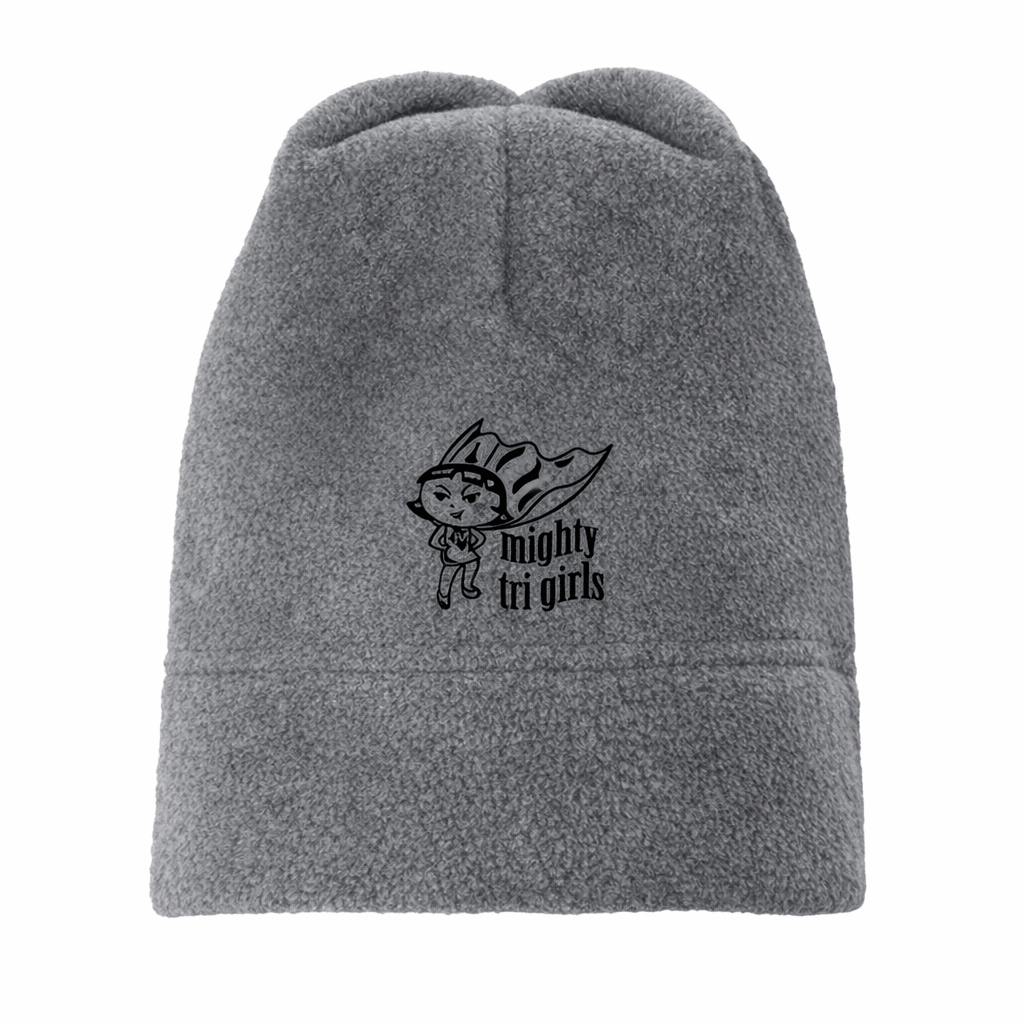 Mighty Tri Girls - Embroidered Fleece Beanie Graphite Heather