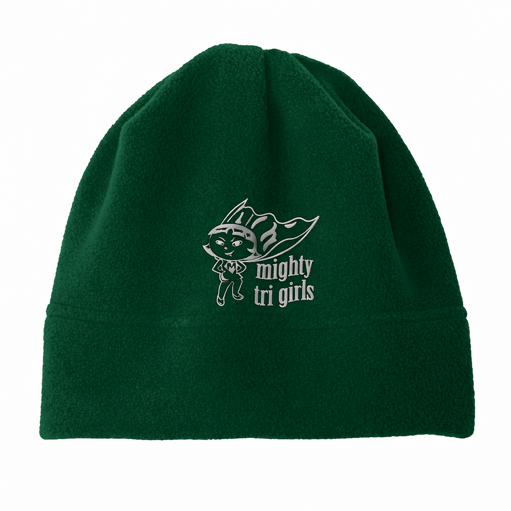 Mighty Tri Girls - Embroidered Fleece Beanie Dark Green