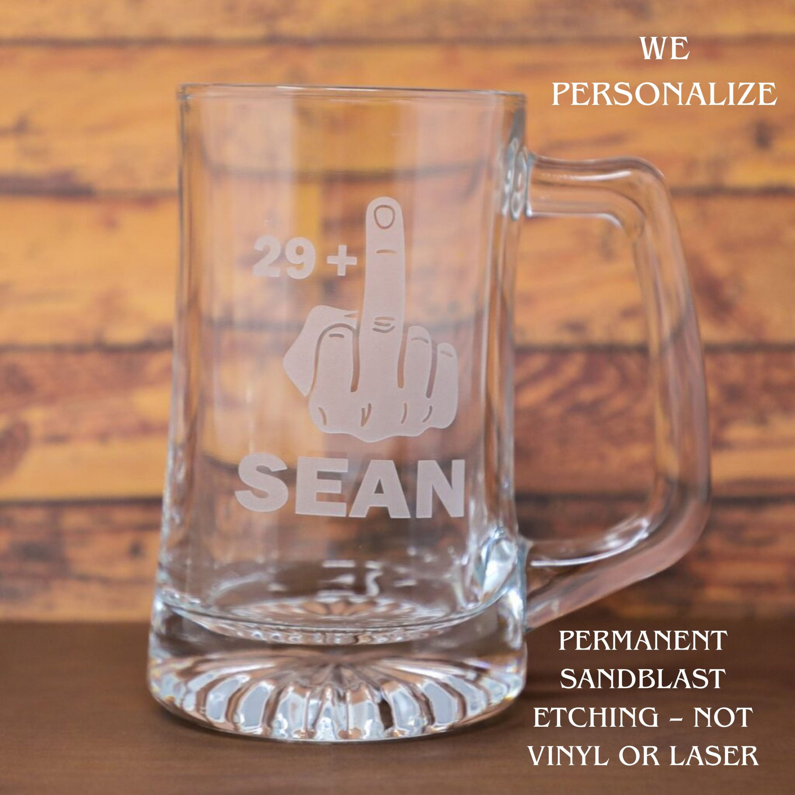 Funny Birthday Beer Mug for Him – Middle Finger Personalized Gift | Custom Age Beer Glass | Gag Gift for Men | 30th 40th 50th Birthday - Image 2
