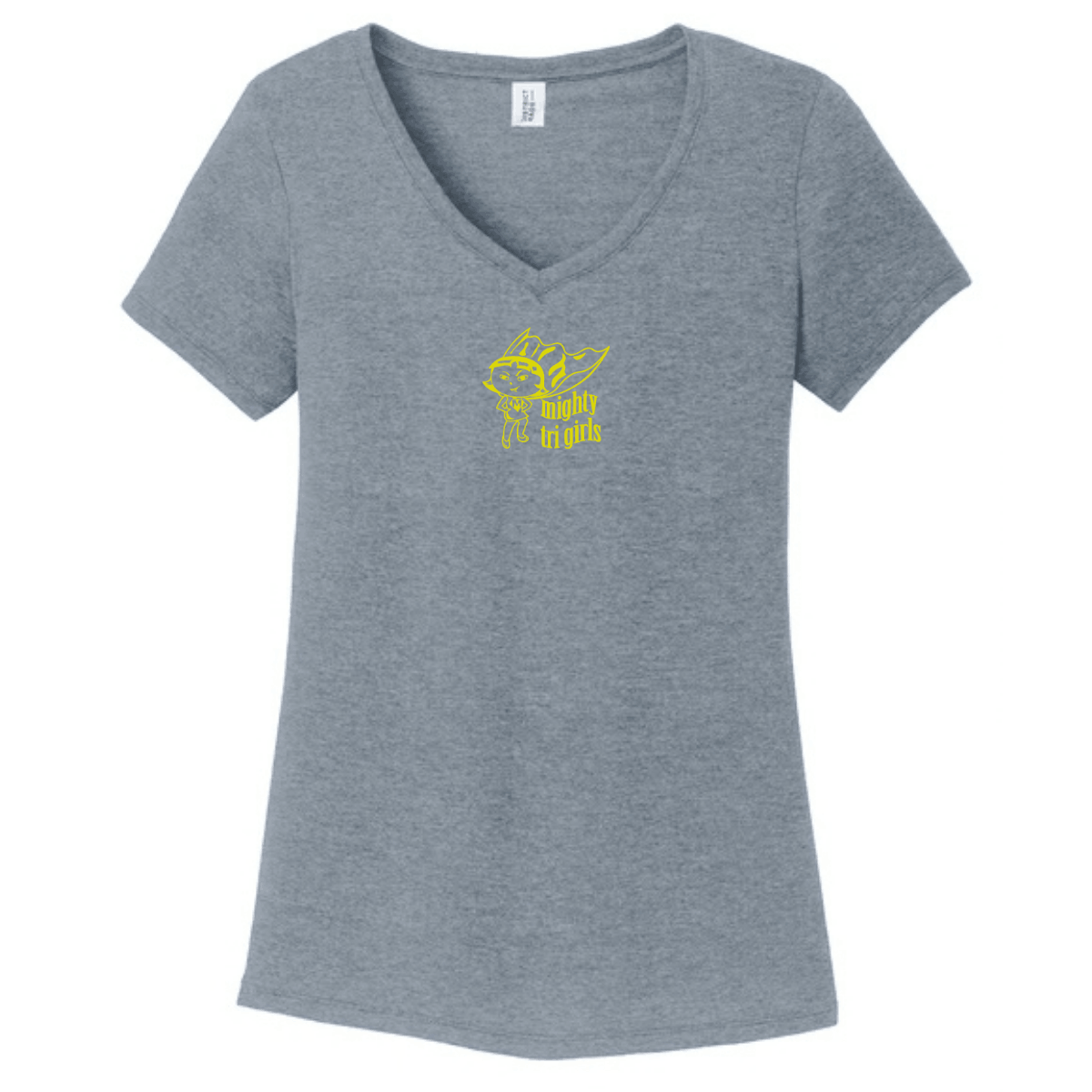 Mighty Tri Girls - V-Neck Tee Flint Blue Heather & Yellow