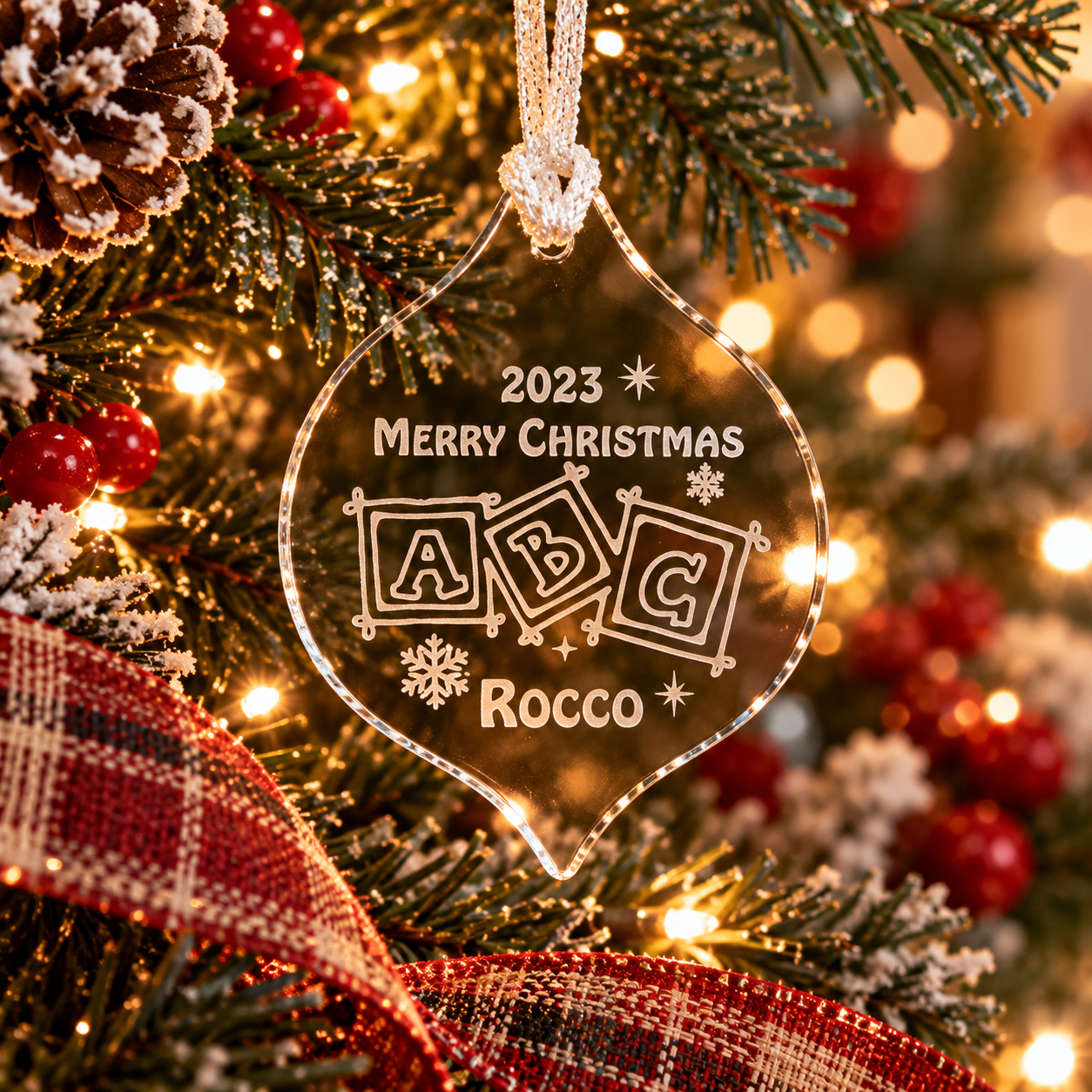 Personalized Kids Christmas Ornament – Custom Name ABC Blocks Glass Ornament