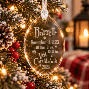 Personalized Baby’s First Christmas Ornament – Custom Name, Birth Details & Year