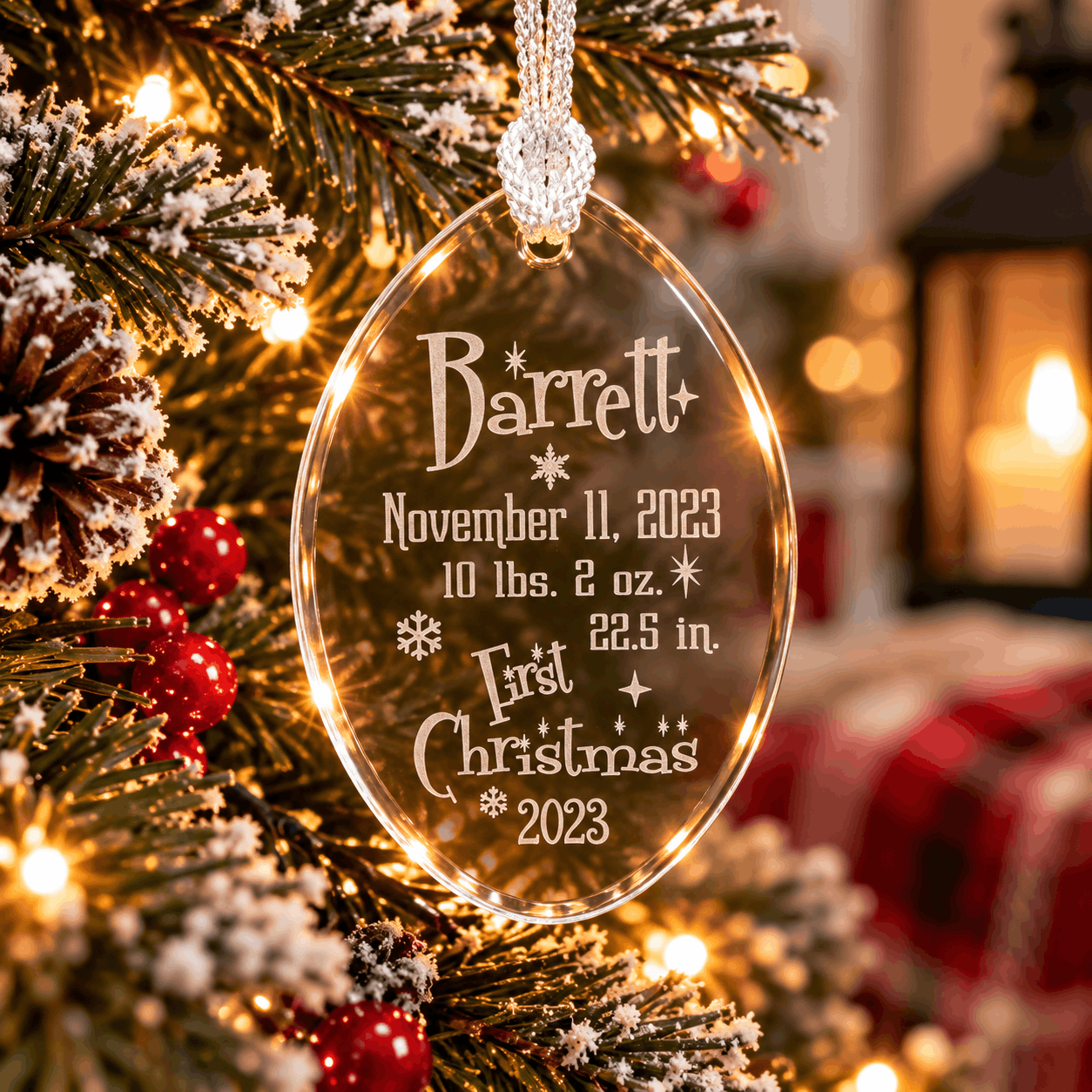 Personalized Baby’s First Christmas Ornament – Custom Name, Birth Details & Year
